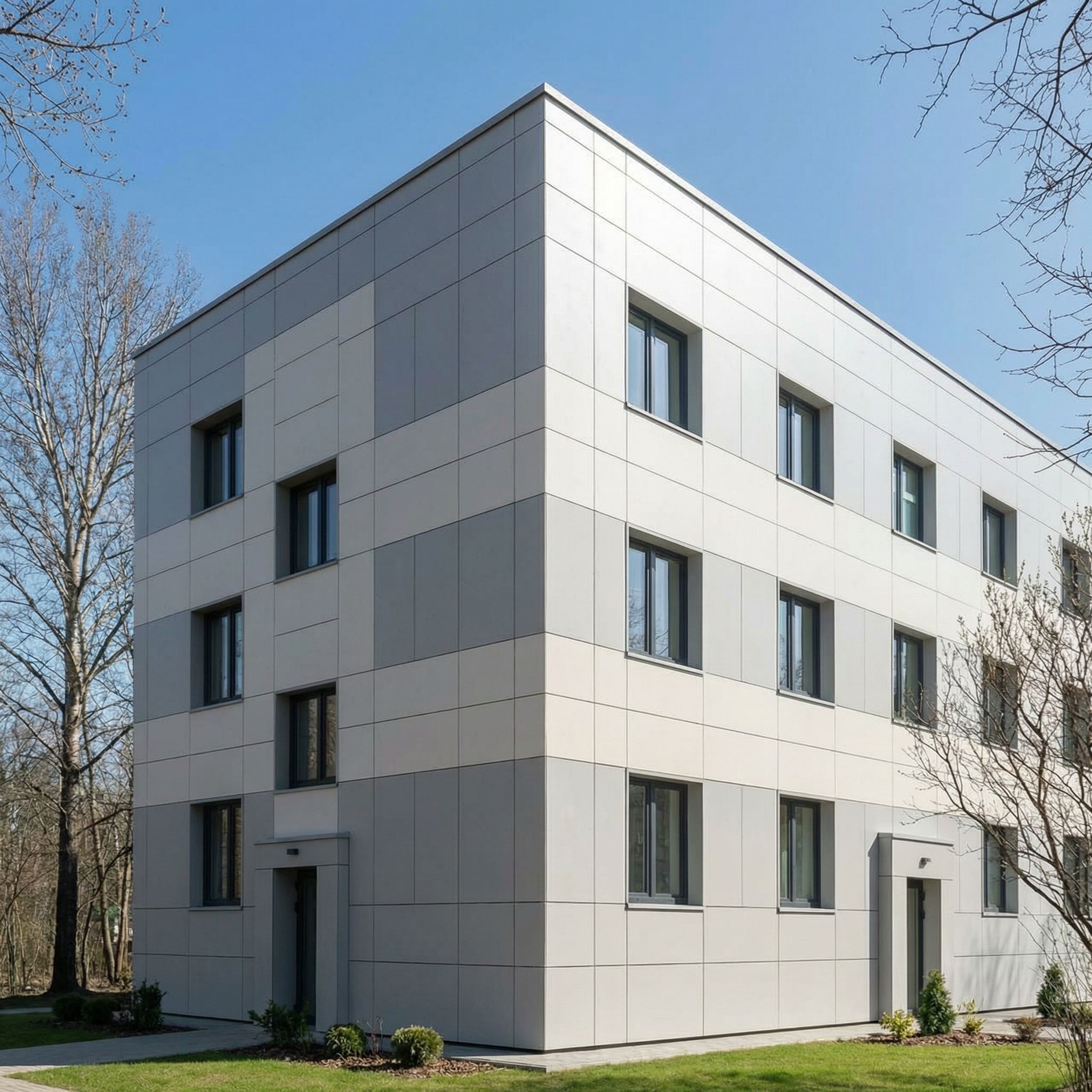 Moderna energoefektīva ēka ar inovatīvu fasādes apdari